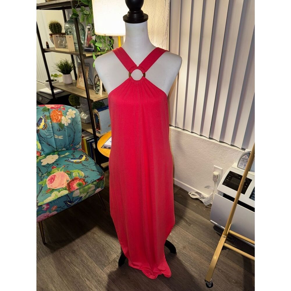 Women’s Pink Ring-Front Halter Maxi Dress